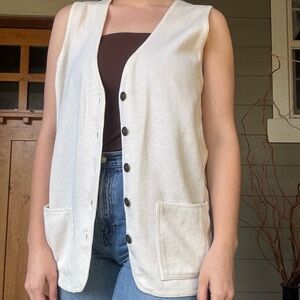 Light Knit cream Button-Up Vest Oversized